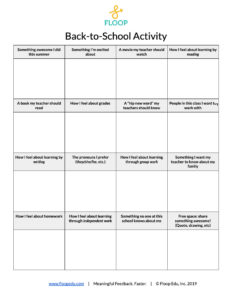 Back-to-school activity which has prompts to get to know students
